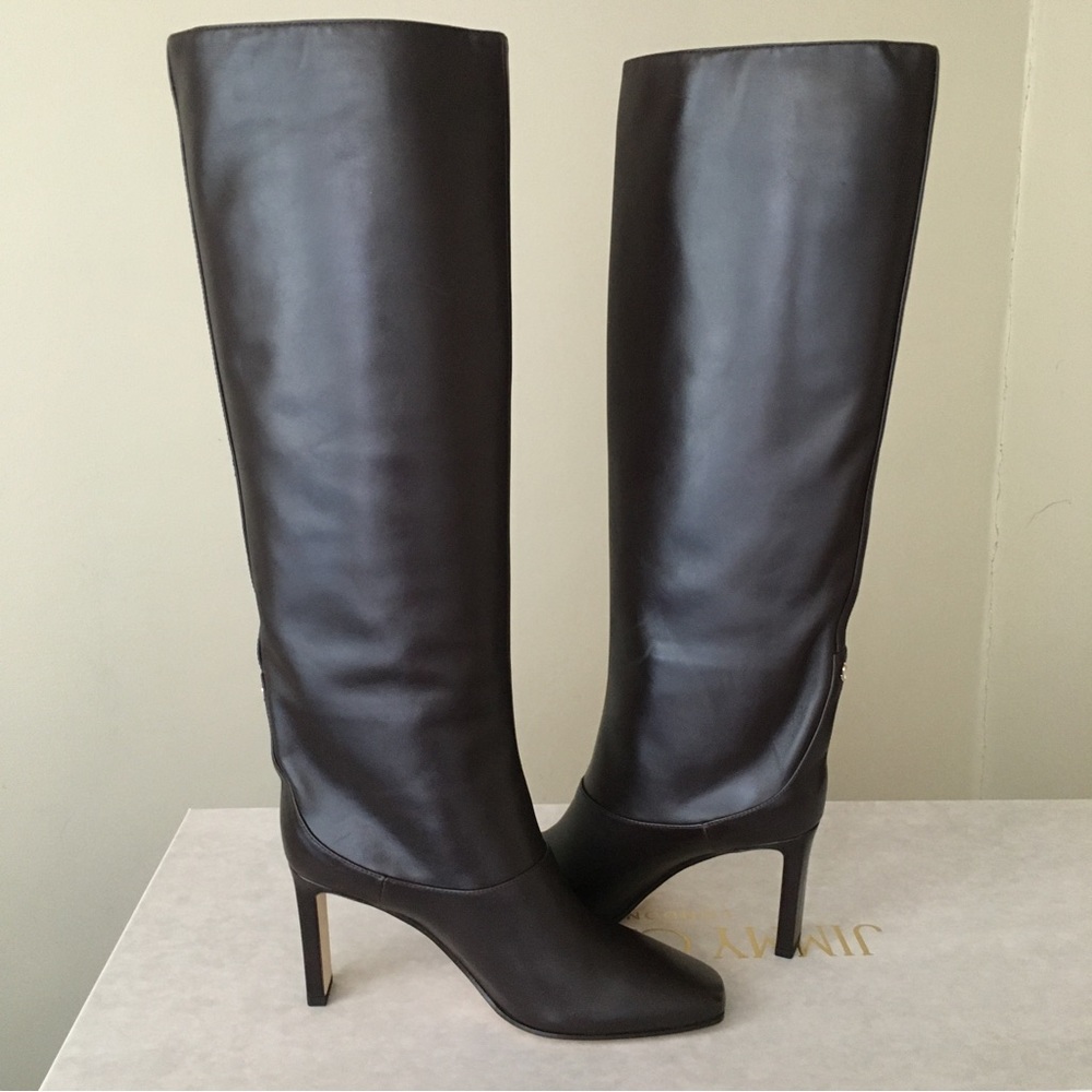 Jimmy Choo MAHESA 85 Square Heel Knee Hight Dark Brown Calf Leather Wome… - Picture 12 of 16